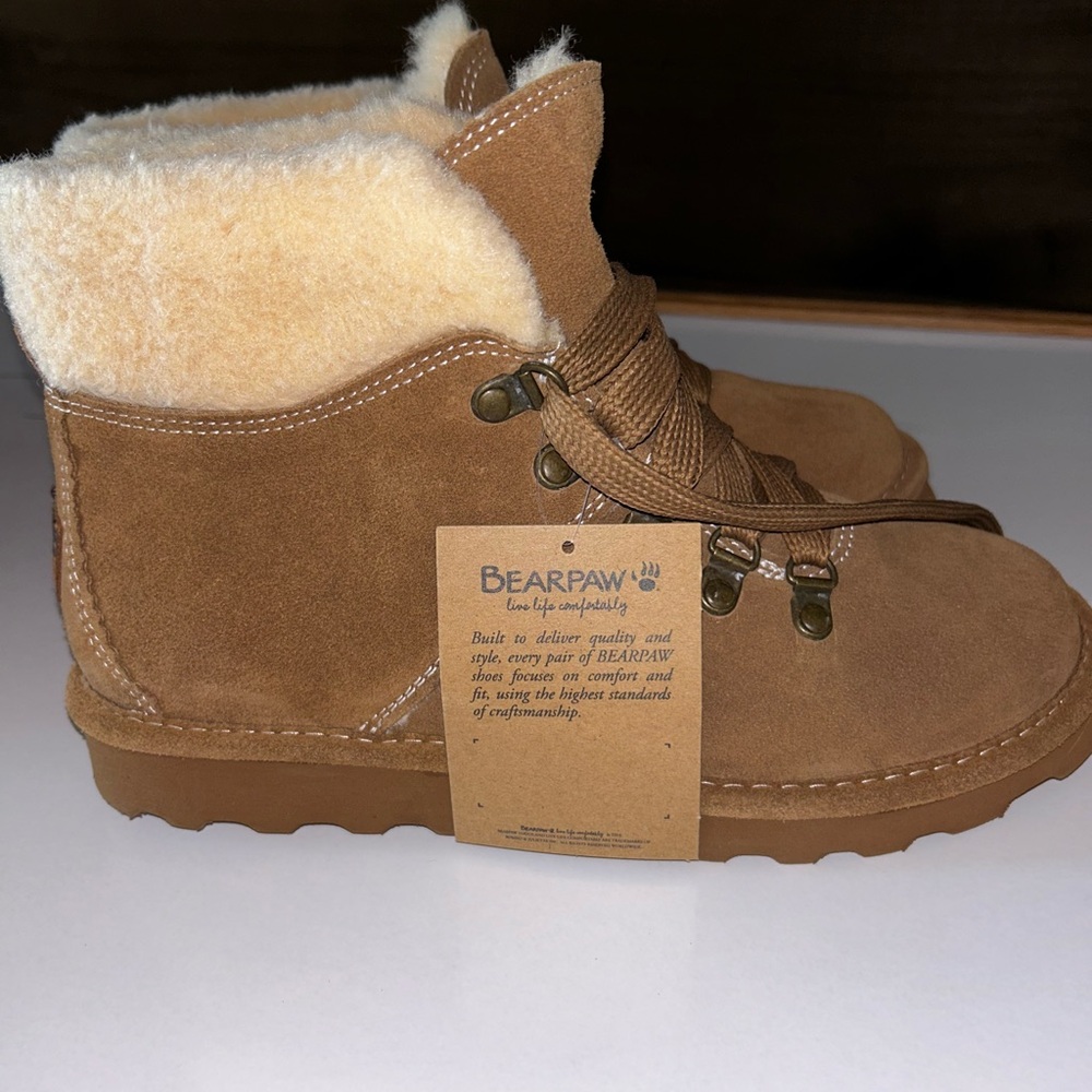 BearPaw Tan Boots with Soft Cream Interior